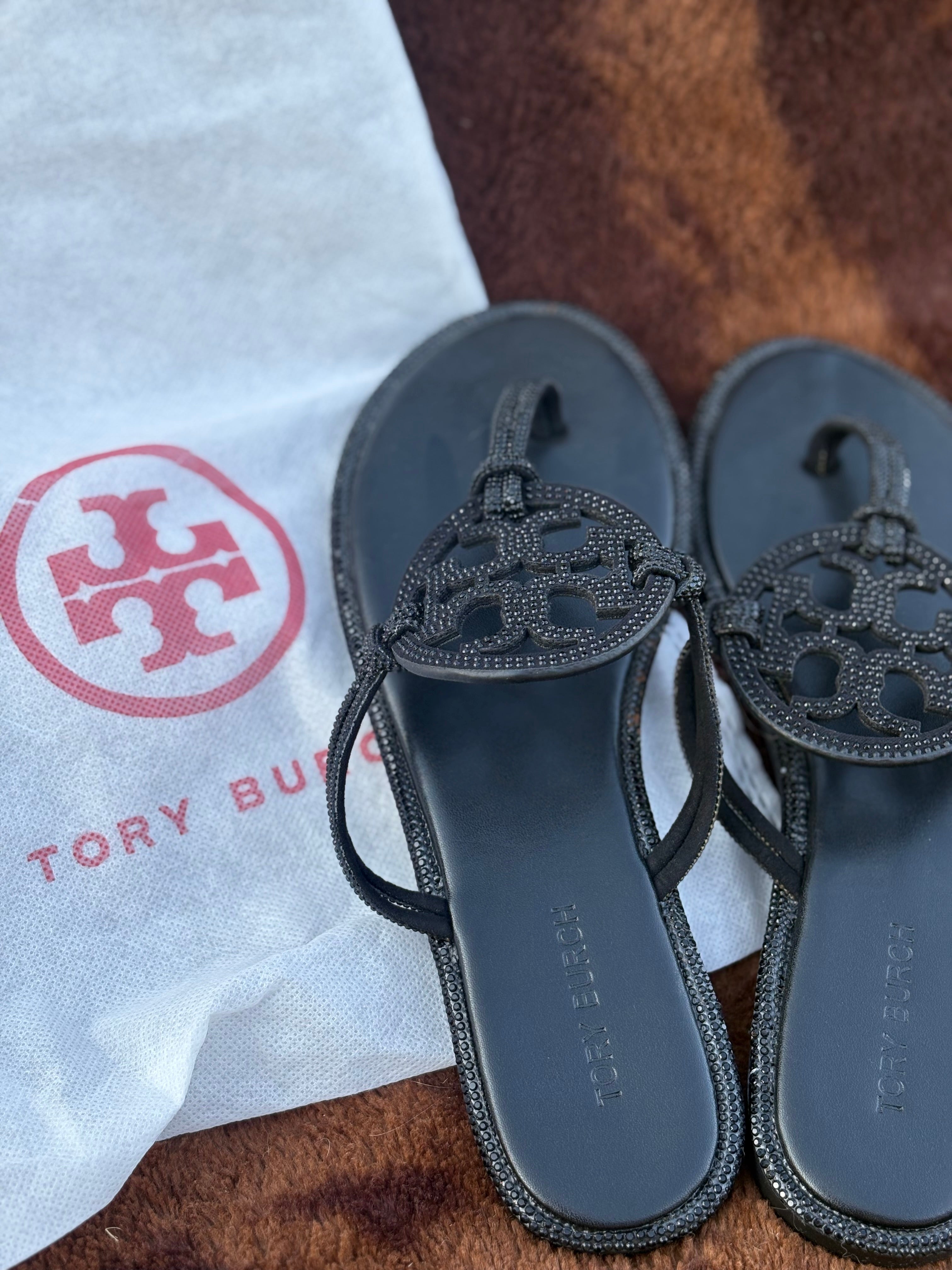 BLACK sparkly Tory Burch sandals